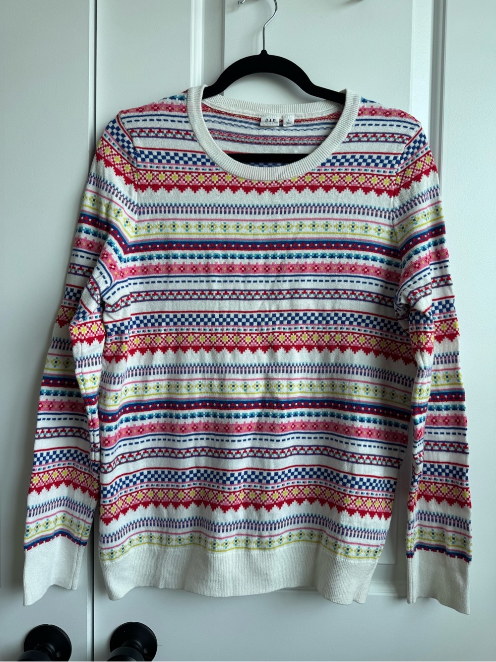 GAP Bright Colorful Fair Isle Cotton Blend Crewneck Sweater L